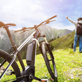What is an eBike? mountain ebike at the top of a mountain