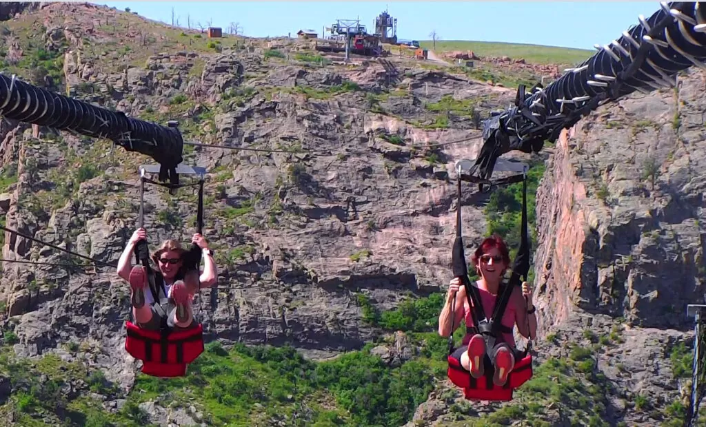 coming in to the finish of zip line royal gorge
