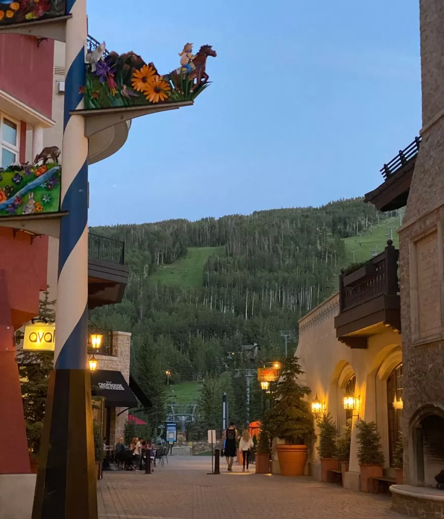 Lionshead village in vail with views from Vail Square to Vail Mountain