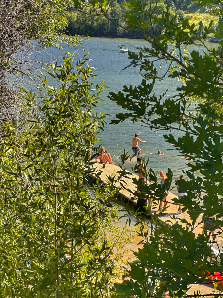 jumping from teh dock into Kebler Reservoir